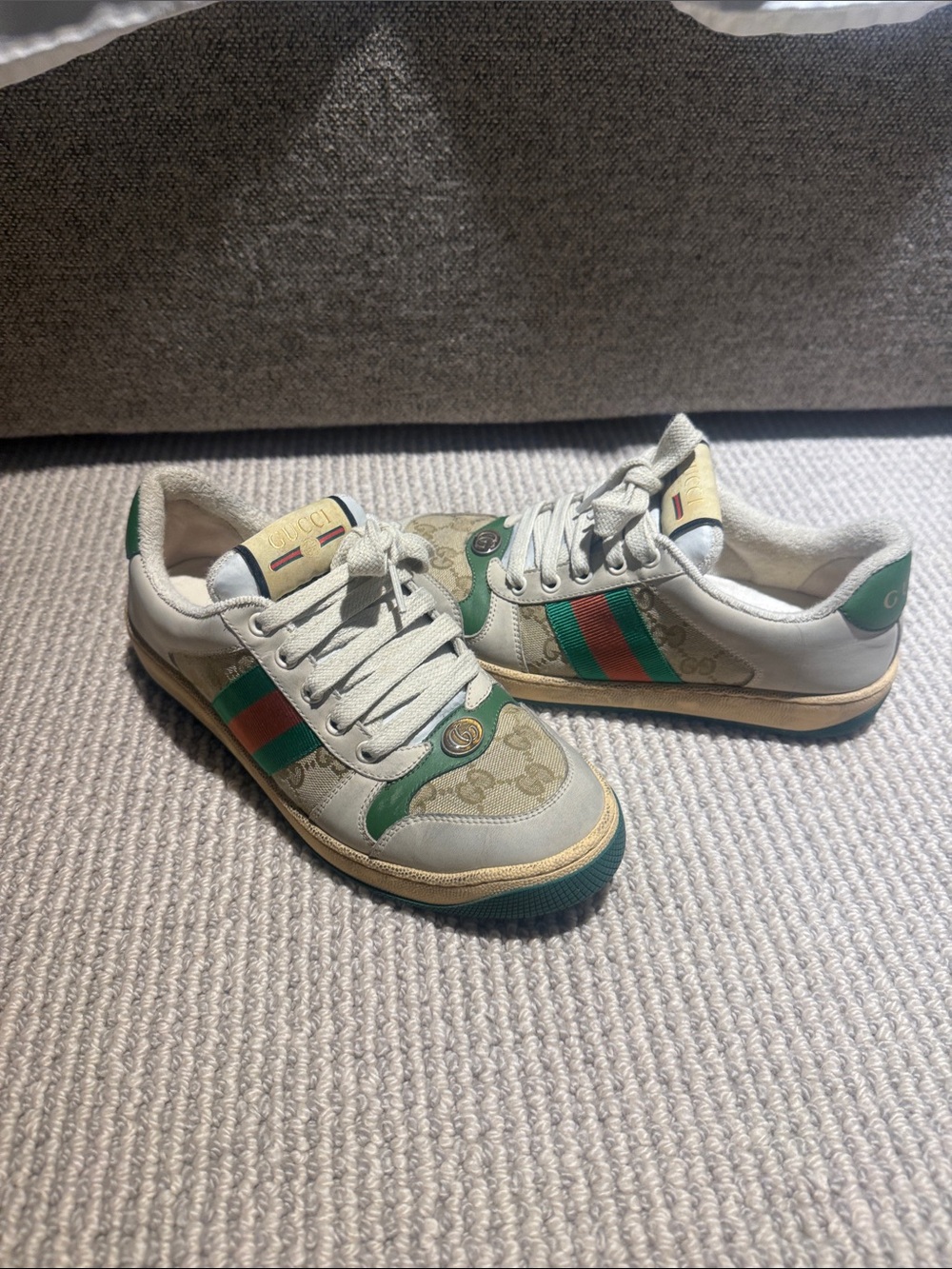 Gucci  White & Beige Sneakers with Green and Red Stripe